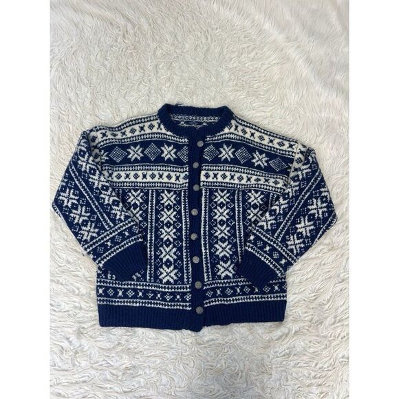 Vintage Womens XL Vintage Wool Cardigan Knit Sweater Button Up Fair Isle Nordic - Picture 1 of 9